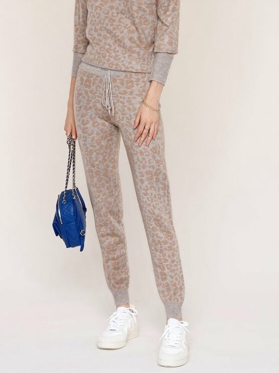 Heartloom Pants - Heartloom Leopard Print Iris Knit Joggers Pant Fawn L Casual Loungewear Comfy